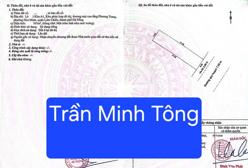 BÁN ĐẤT MẶT TIỀN ĐƯỜNG TRẦN MINH TÔNG - GẦN BIỂN